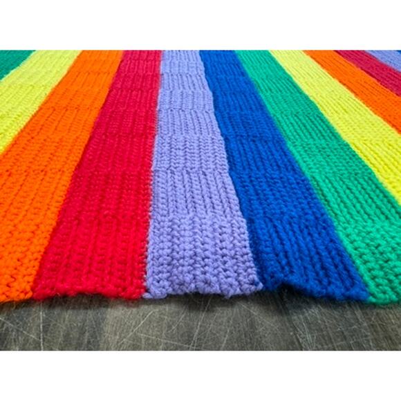 Beautiful Rainbow Colors Crochet Handmade Blanket 76L x 66W - Picture 2 of 5